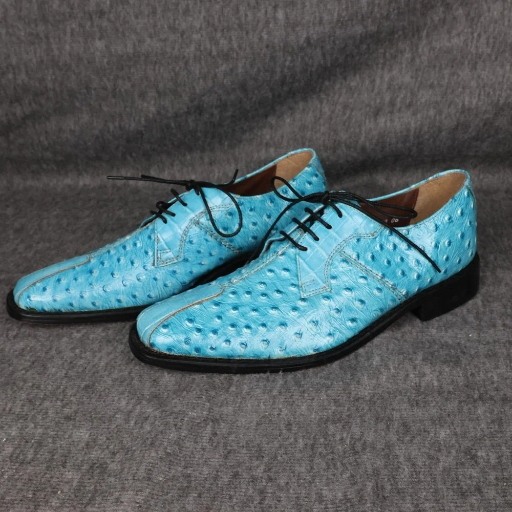 Stacy Adams Shoes Mens Size 7 Blue Ostrich Print Leather Derby Dress 26228